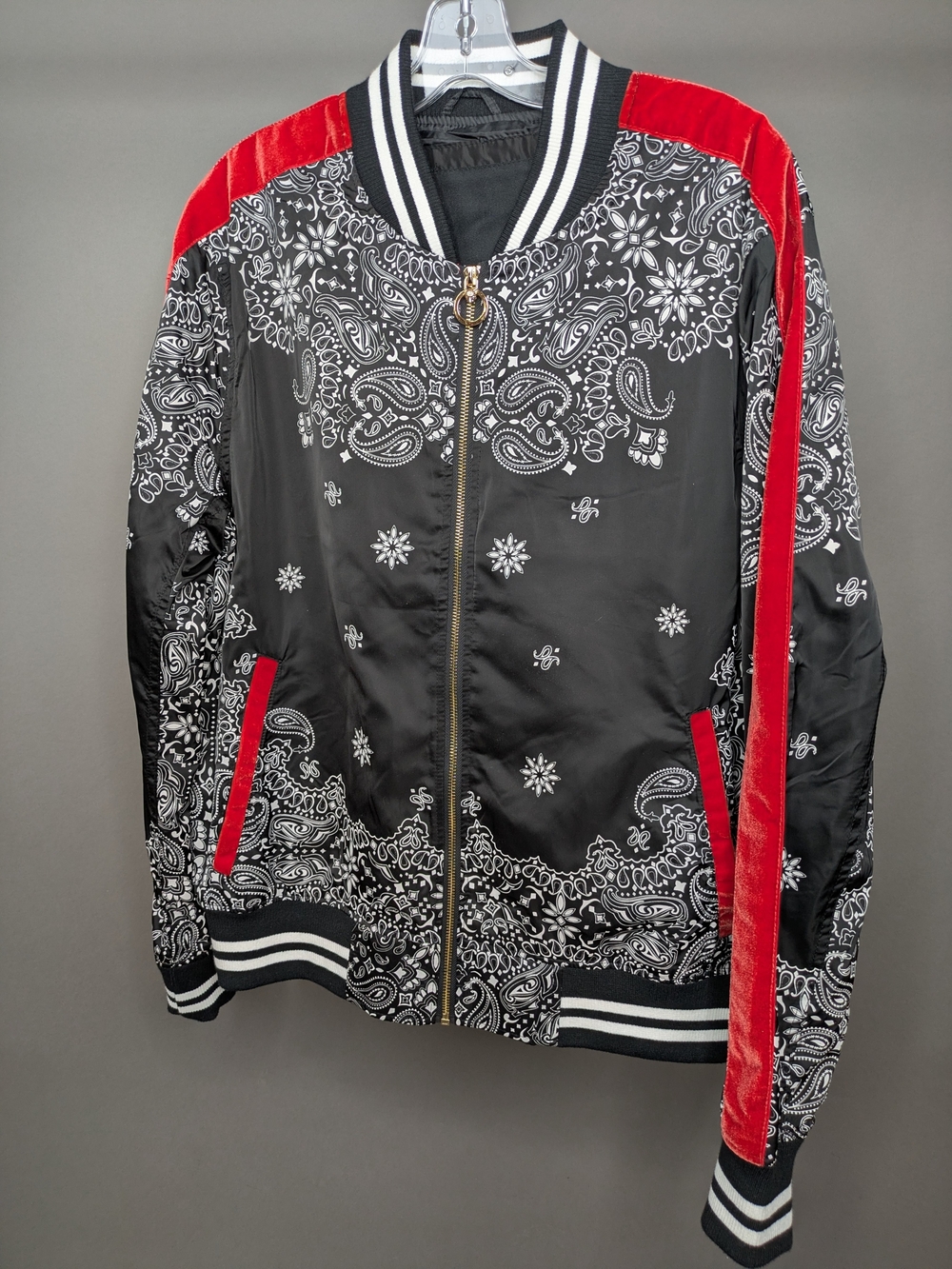 Peace Unltd NY Black & Red Paisley Bomber Jacket